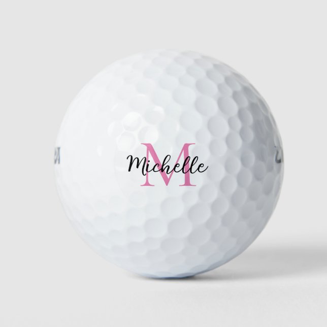 Pink Monogram First Name Personalised Golf Balls (Front)