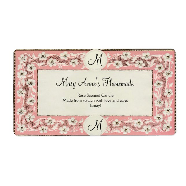 Pink Monogram Floral Custom Label (Front)