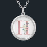 Pink Monogram Floral Letter H Watercolor Bouquet Silver Plated Necklace<br><div class="desc">Monogram necklace with your initial in pretty glitter and watercolor flowers. The floral letter H is designed in dusty pink glitter, embellished with a bouquet of pink and ivory flowers and greenery. A lovely gift for any woman and any occasion. Also a lovely idea as a wedding favour, for bridesmaids...</div>