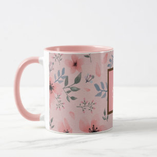 Pink Monogram Floral Pattern Simple Boho Vintage  Mug