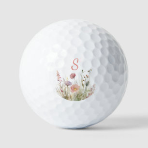 Pink Monogram Floral Wildflower Golf Balls