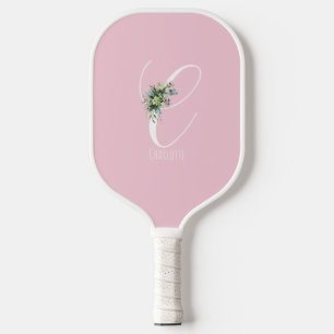 Pink monogram flower letter C Pickleball Paddle
