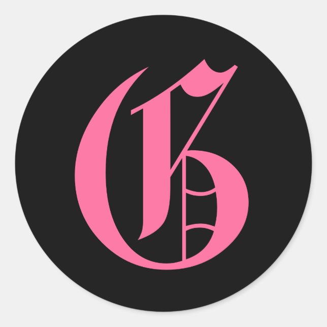 Pink Monogram G Classic Round Sticker (Front)