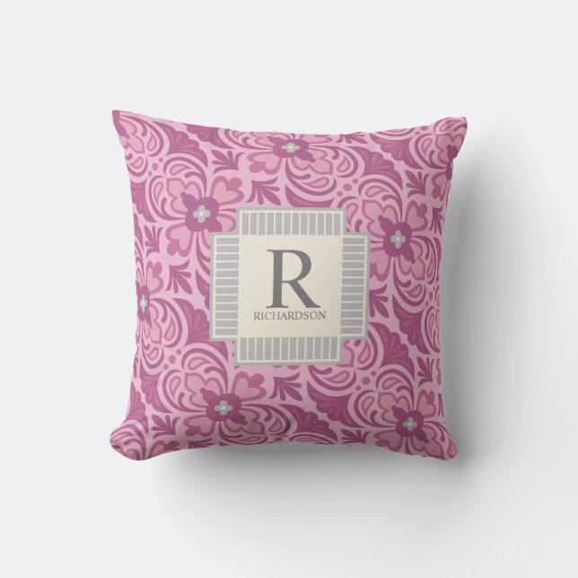 Pink Monogram Geometric Cushion (Front)