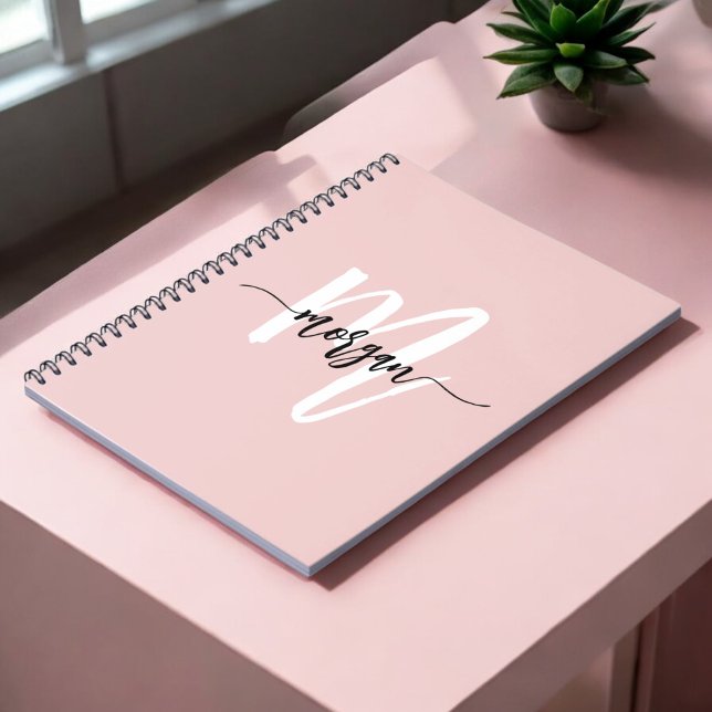 Pink Monogram Girl's Cute Script Back to School Notebook (Creator Uploaded)