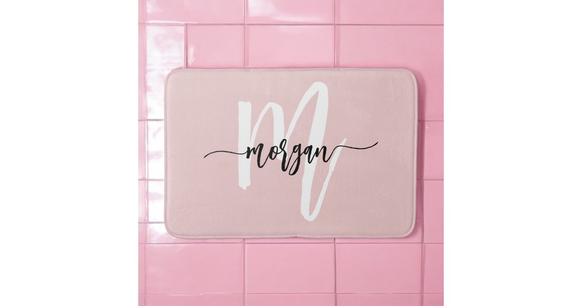 Pink Monogram Girl's Dorm Room Bath Mat Zazzle