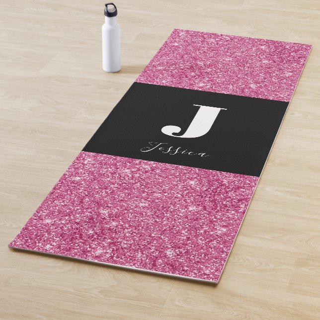 Pink Monogram Glitter Yoga Mat (In Situ)