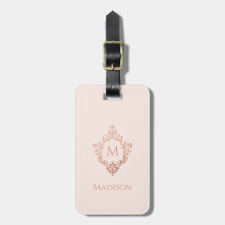 Pink Monogram in Crest Rose Gold Elegant Vintage Luggage Tag