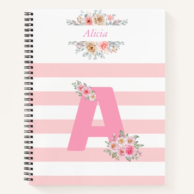 Pink Monogram Inital Letter A   Notebook (Front)