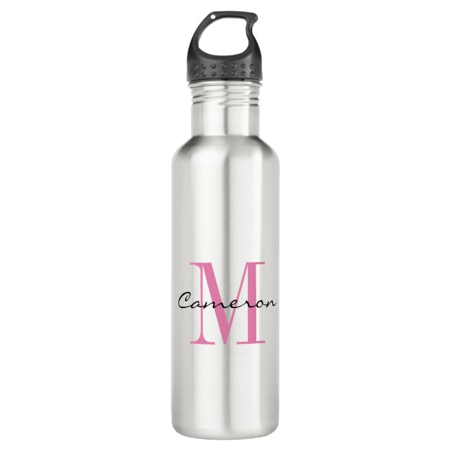 Pink Monogram Initial and Name Personalised Gift 710 Ml Water Bottle (Front)