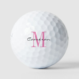 Pink Monogram Initial and Name Personalised Gift Golf Balls