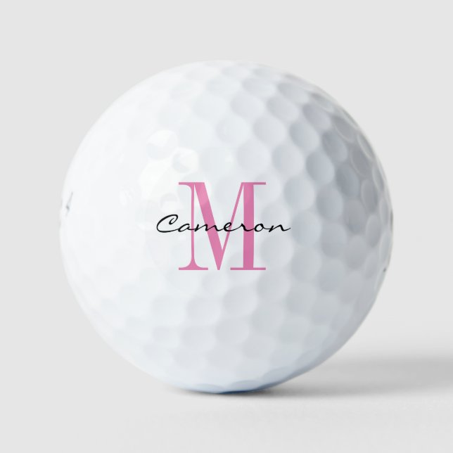 Pink Monogram Initial and Name Personalised Gift Golf Balls (Front)