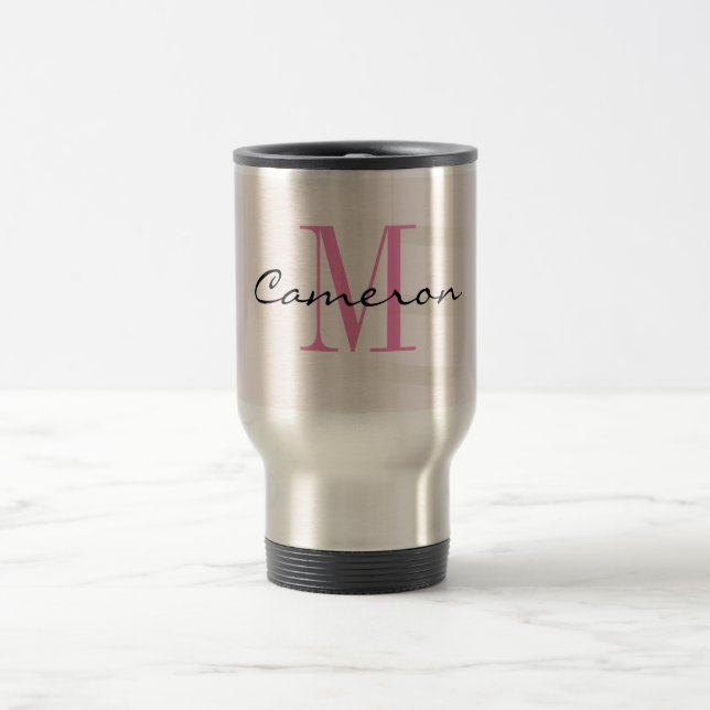Pink Monogram Initial and Name Personalised Travel Mug (Center)