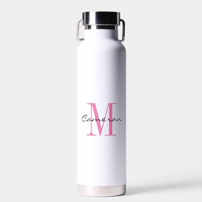 Pink Monogram Initial and Name Personalised Water  Bottle (Front)