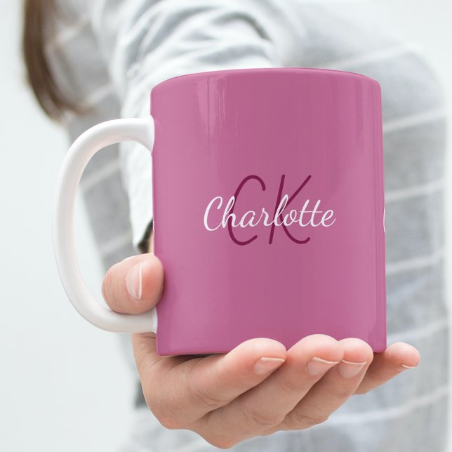 Pink monogram initials name coffee mug (Creator Uploaded)