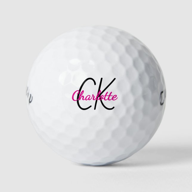 Pink monogram initials name golf balls (Front)
