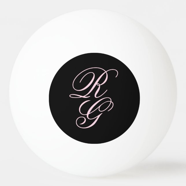Pink Monogram Initials Script Chic Black Ping Pong Ball (Front)