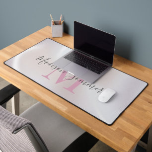 Pink Monogram Iridescent Pearlescent Desk Mat