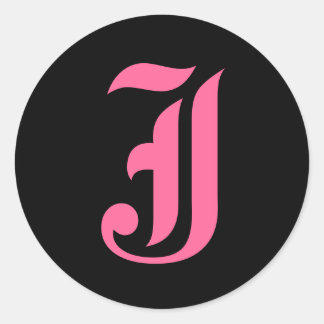 Pink Monogram J Classic Round Sticker
