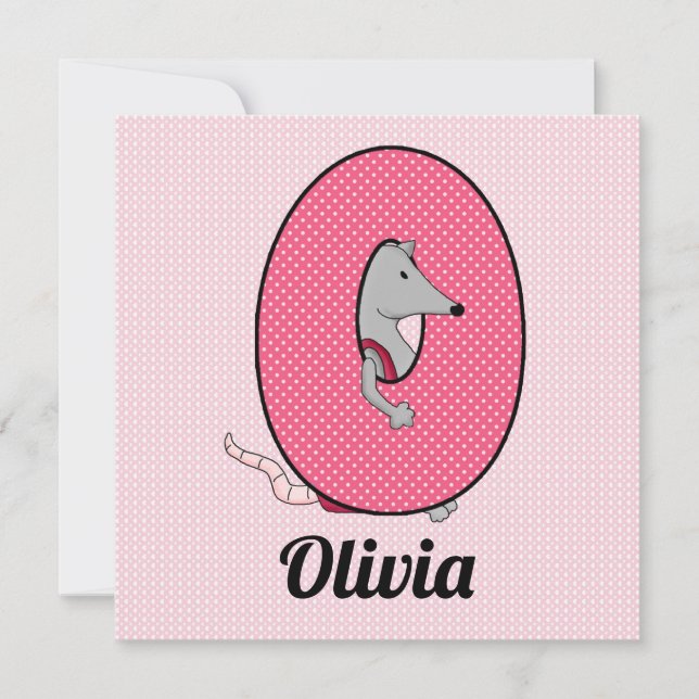 Pink Monogram Letter O Kid's Birthday Party Invitation (Front)