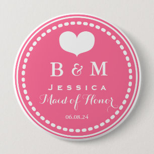 Pink Monogram - Maid of Honour - Wedding Button