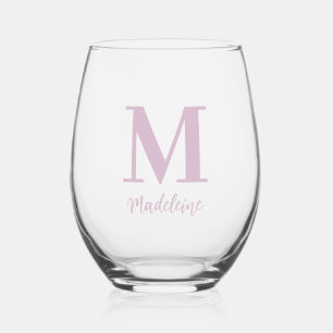 Pink Monogram Minimalist Elegant Chic Personalised Stemless Wine Glass