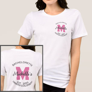 Pink Monogram Modern Bachelorette Bride Tri-Blend Shirt