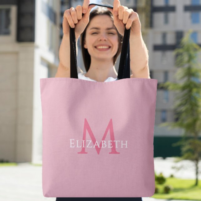 Pink Monogram Modern Name Initial Tote Bag (Pink Monogram Modern Name Initial Tote)