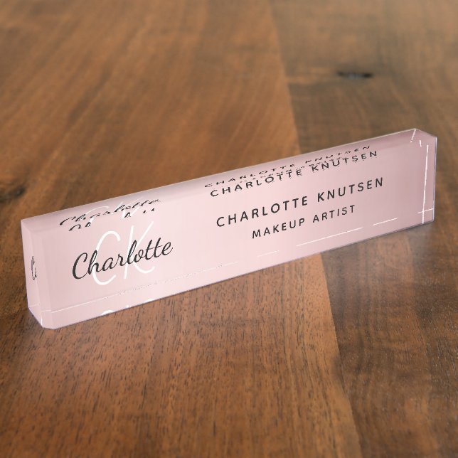 Pink monogram modern professional  nameplate (Side)