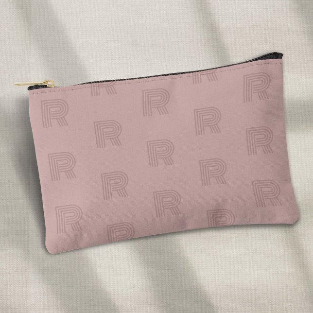 Pink monogram modern womens gold  accessory pouch (Pink monogram small women's accessory pouch..)