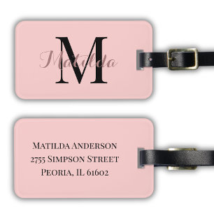 Pink Monogram Name Address Girly Modern Luggage Tag