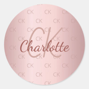 Pink monogram name dusty rose classic round sticker
