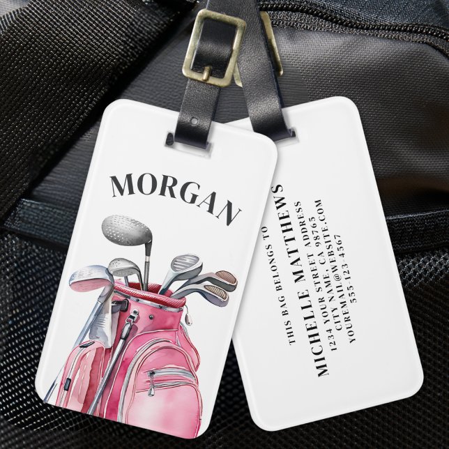 Pink Monogram Name Golf Luggage Tag (Pink Monogram Name Golf Luggage Tag)