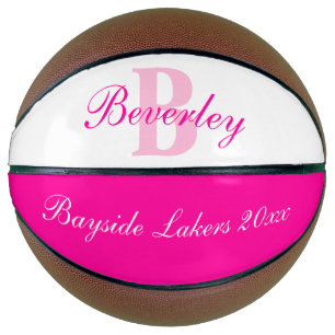 Pink monogram name, initial and team basketball