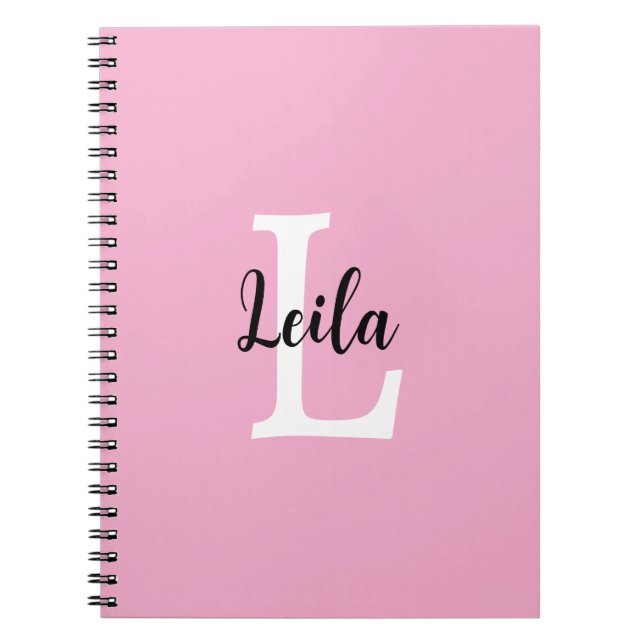 Pink Monogram Name Script Personalised Design Notebook (Front)