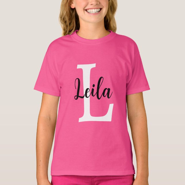 Pink Monogram Name Script Personalised Design T-Shirt (Front)