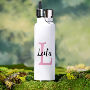Pink Monogram Name Script Personalised Design Water Bottle