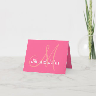 Pink Monogram Names Wedding Thank You Cards