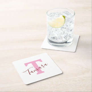 Pink Monogram Paper Coaster | Custom Name