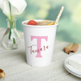 Pink Monogram Paper Cups | Custom Name