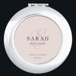 Pink Monogram Personalised Bridesmaid Gift Compact Mirror<br><div class="desc">This cute personalised bridesmaid gift mirror features personalised bridesmaid's name,  calligraphy monogram in light pink colour,  bride and groom's names (or any custom text),  and the wedding date. You can change the background and fonts colours easily if you like.</div>