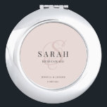 Pink Monogram Personalised Bridesmaid Gift Compact Mirror<br><div class="desc">This cute personalised bridesmaid gift mirror features personalised bridesmaid's name,  calligraphy monogram in light pink colour,  bride and groom's names (or any custom text),  and the wedding date. You can change the background and fonts colours easily if you like.</div>