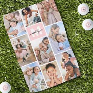 Pink Monogram Personalised Photo Golf Towel