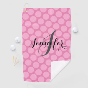 Pink Monogram Polka Dot Pattern Women's Golf Towel