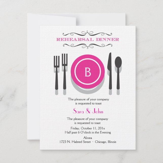 Pink Monogram Rehearsal Dinner Invitation (Front)