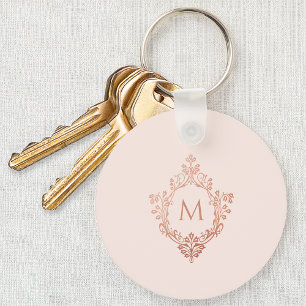 Pink Monogram Rose Gold Crest Elegant Vintage Key Ring