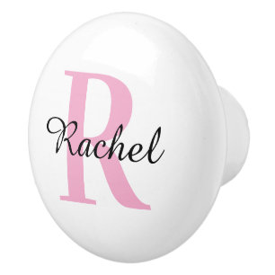 Pink Monogram Script Personalised Name Drawer Knob