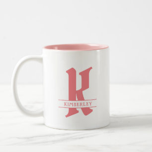 Pink Monogram, split letter typography Two-Tone Coffee Mug