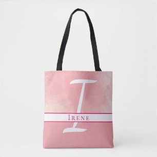 Pink Monogram Watercolor Name Tote Bag