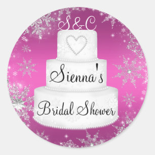 Pink Monogram Wedding Cake Bridal Shower Sticker